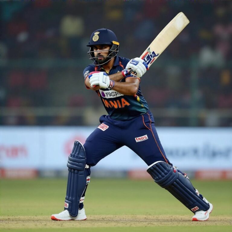 Abhishek Sharma IPL action. Player in batting stance, focused expression during a match.