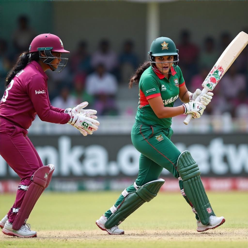 Action shot from the Bangladesh Women vs West Indies Women cricket match. Players in action on the field.