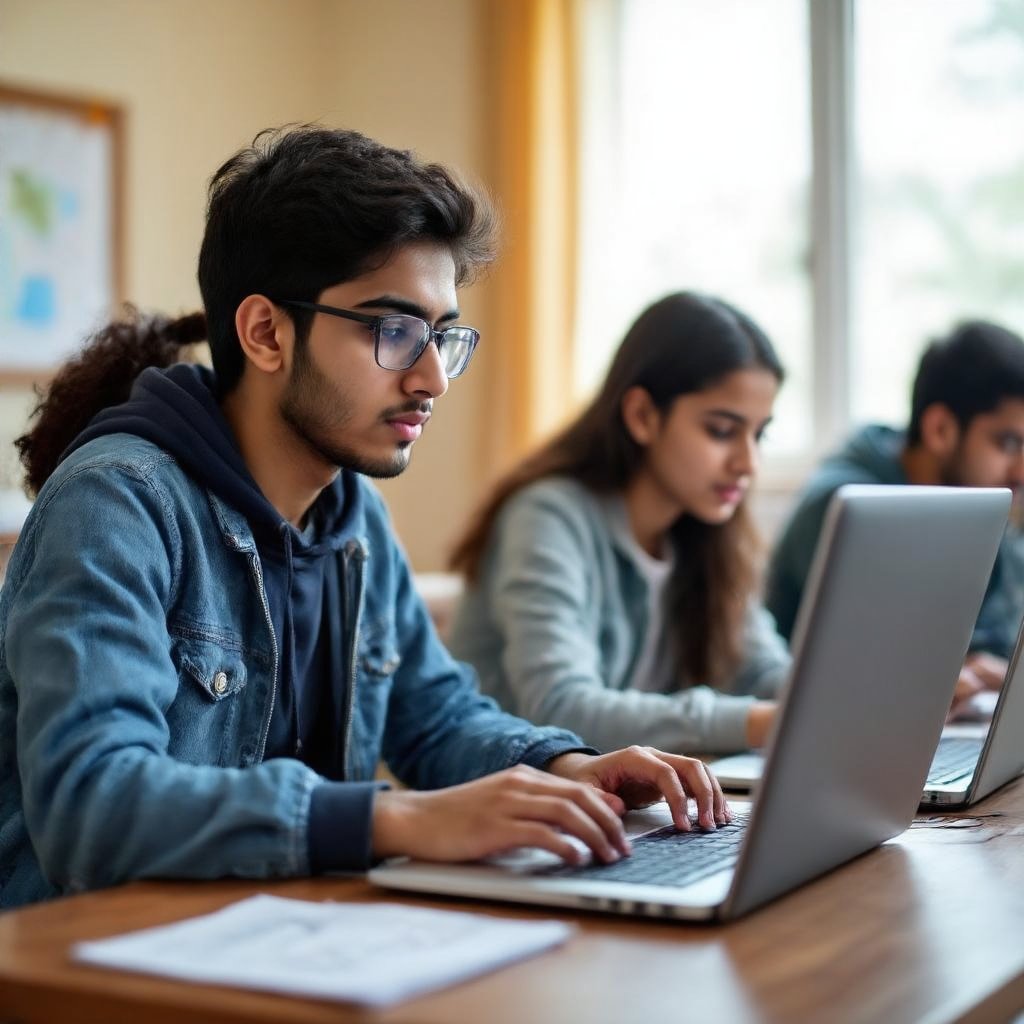 JEE Main Result 2025: Students looking anxiously at their computer screens awaiting their results.