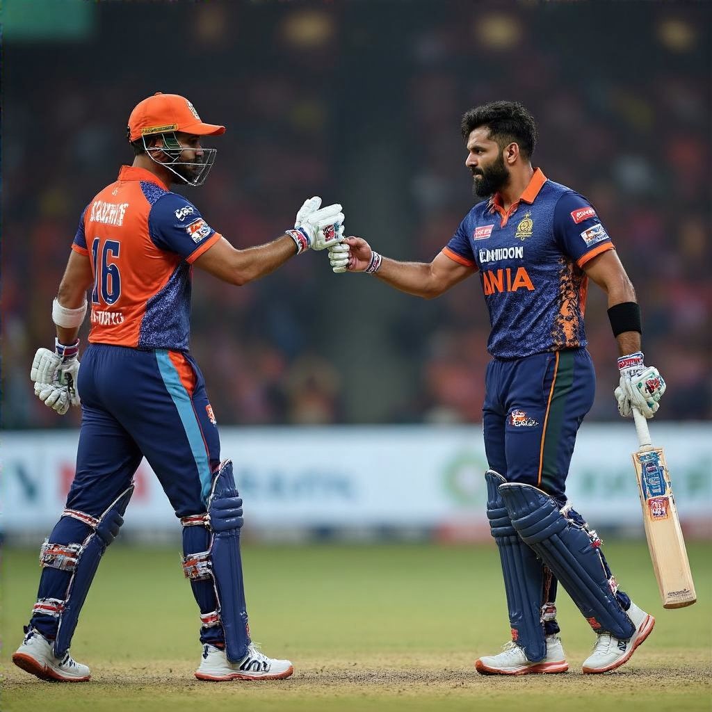 Cricket action: Super Giants vs Super Kings players face off, hinting at intense competition.