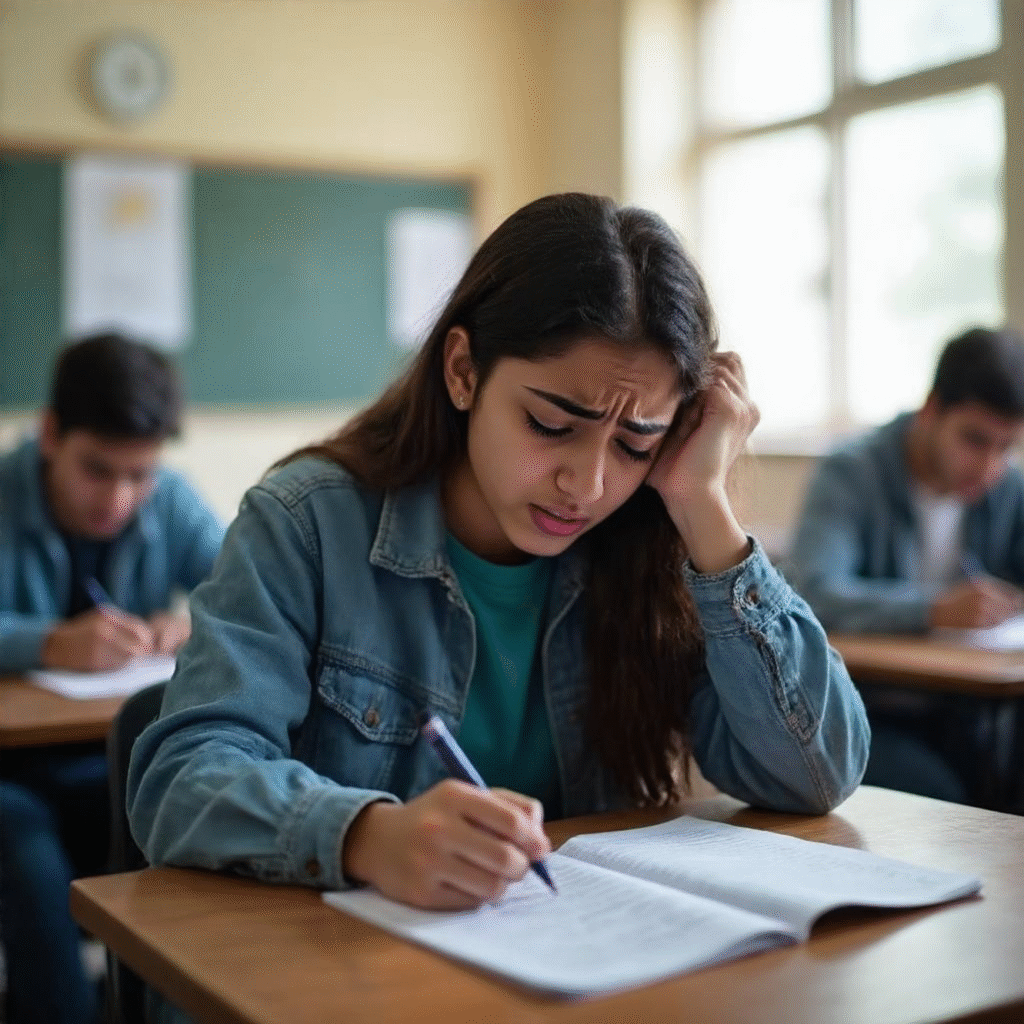 Students checking UK board result 2025 online, looking anxious and excited.