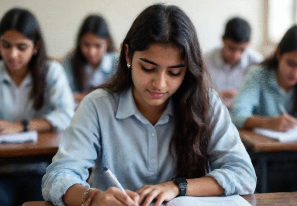 UPMSP result 12th announcement. Students checking their scores online. 2025 UP board results.